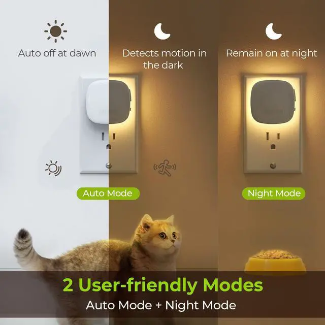 Alt view image 10 of 14 - Plug-in LED Backlit Night Light with Motion Sensor & Dusk to Dawn Sensor, Dimmable Warm White Nightlight with 1-50 lm Adjustable Brightness for Bedroom, Bathroom, Stairs, Hallway (4 Pack)