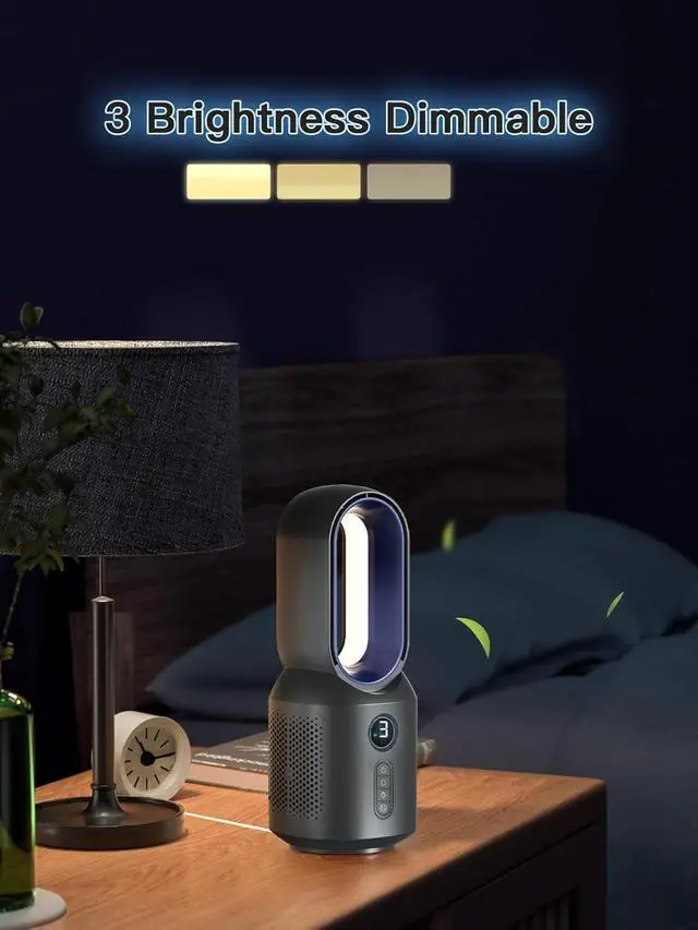 Alt view image 10 of 14 - 13 Inch Desk Fan Bladeless, Small Table Fan, 106° Oscillating Fan with 3 Speeds and Night Light, Quiet Desktop Fan for Personal, Bedroom, Office, Nightstand