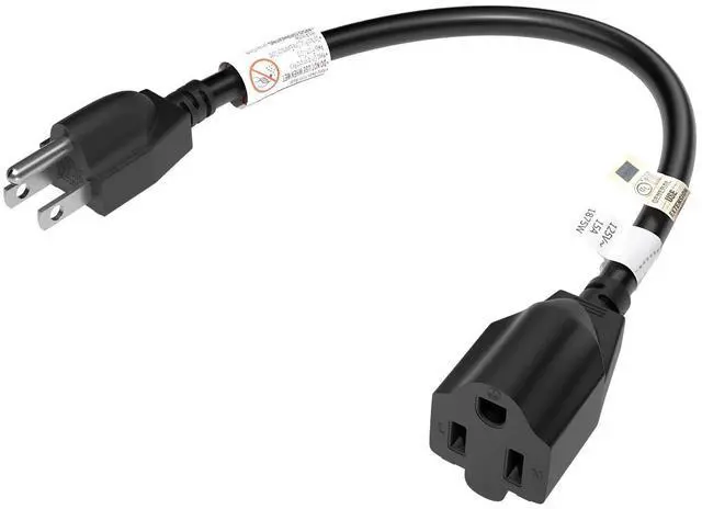 Alt view image 8 of 14 - 15 Amp 1 Foot 3 Prong Extension Cord 14 Gauge 1875W Black