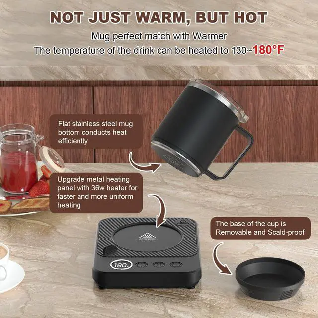 Alt view image 9 of 14 - Coffee Mug Warmer & Mug Set for Desk, Smart Coffee Cup Warmer with 16oz Heated Mug, Cup Heater with Auto Shut Off for Office/Home, Coffee Gifts for Men&Women, for mom,Black