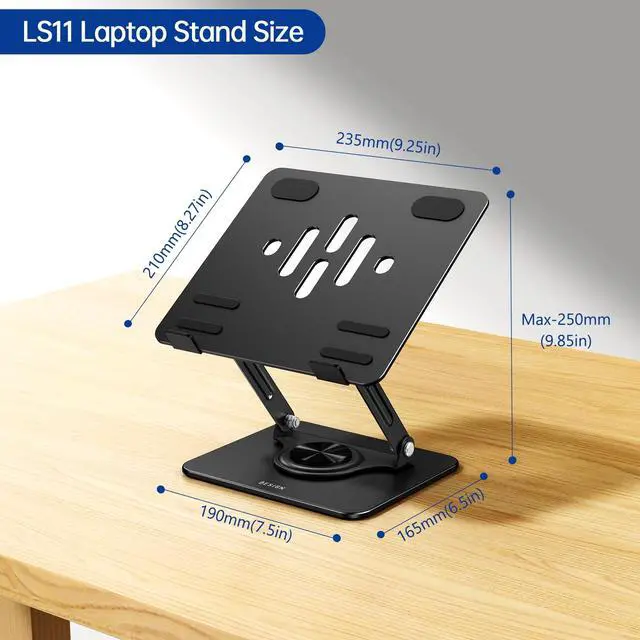 Alt view image 12 of 14 - LS11 Laptop Stand with 360° Rotating Base, Ergonomic Adjustable Notebook Riser, Foldable Computer Holder Compatible with 10-14" Laptops (Black)