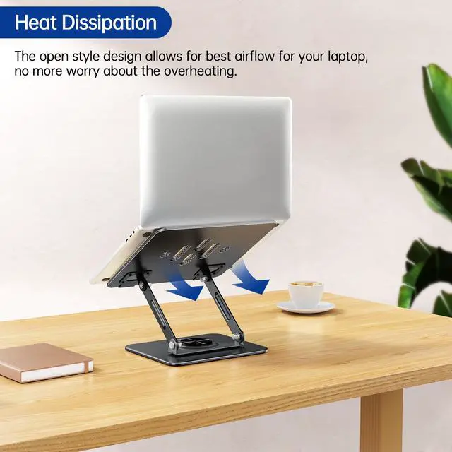 Alt view image 14 of 14 - LS11 Laptop Stand with 360° Rotating Base, Ergonomic Adjustable Notebook Riser, Foldable Computer Holder Compatible with 10-14" Laptops (Black)