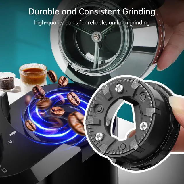 Alt view image 13 of 14 - Electric Burr Coffee Grinder - Adjustable with 28 Precise Grind Settings for 12 Cups - Professional Coffee Bean Grinder (Plastic, Black)