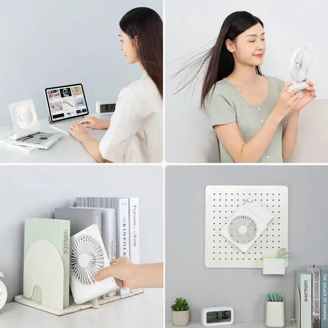Alt view image 14 of 14 - Small Desk Fan, Portable Travel with 4500mAh Battery, USB Rechargeable Folding Design for Flexibility, Strong Quiet Wind with 4 Speed Modes, Ideal Gifts for Office/Home/Camping - White