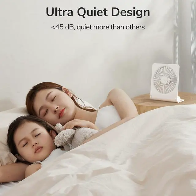 Alt view image 11 of 14 - Small Desk Fan, Portable Travel with 4500mAh Battery, USB Rechargeable Folding Design for Flexibility, Strong Quiet Wind with 4 Speed Modes, Ideal Gifts for Office/Home/Camping - White