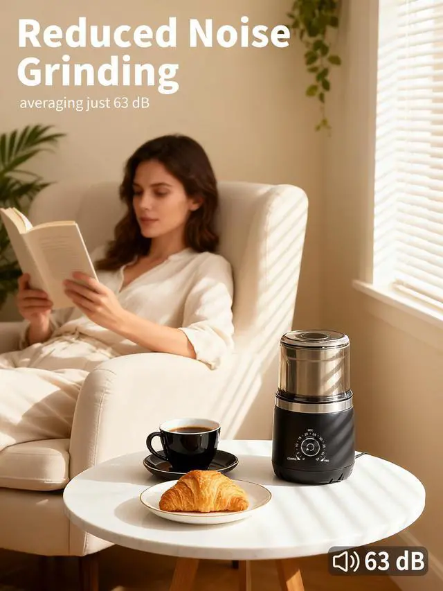 Alt view image 14 of 14 - Electric Coffee Grinder with Silent Grinding Blades & Timer Knob to Adjustable Coarse to Fine, Espresso Grinder with Removable Stainless Steel Bowl for Coffee Bean, Herb, Spices, Seeds (Black)