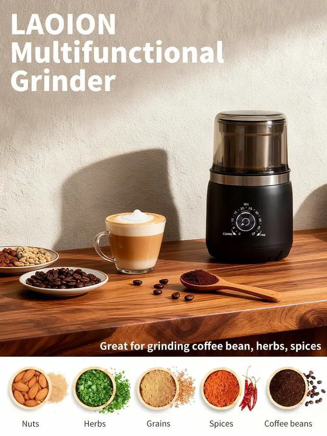 Alt view image 13 of 14 - Electric Coffee Grinder with Silent Grinding Blades & Timer Knob to Adjustable Coarse to Fine, Espresso Grinder with Removable Stainless Steel Bowl for Coffee Bean, Herb, Spices, Seeds (Black)