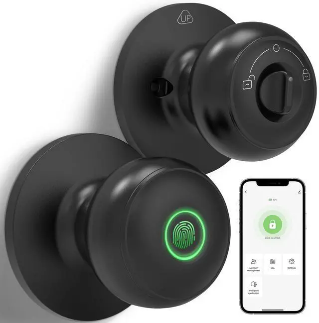 Alt view image 8 of 14 - Fingerprint Door Lock for Bedrooms, Fingerprint Door Knob with Lock, Smart Door Lock, App Control, Back-up Keys, Thumbprint Door Knob for Bedrooms, Office, Apartment