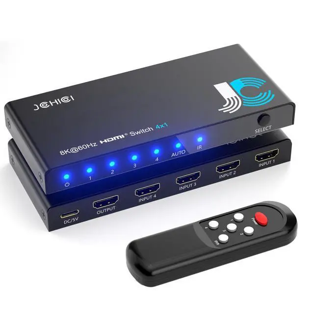 Alt view image 8 of 14 - HDMI 2.1 Switch 4 in 1 Out 8K@60Hz 4K@120Hz, 4 Ports HDMI Switcher Splitter Selector with Remote, Support HDCP 2.3 HDR 10+ Dolby Vision/Atmos 48Gbps CEC for Apple TV Game PC PS Pro Xbox Roku