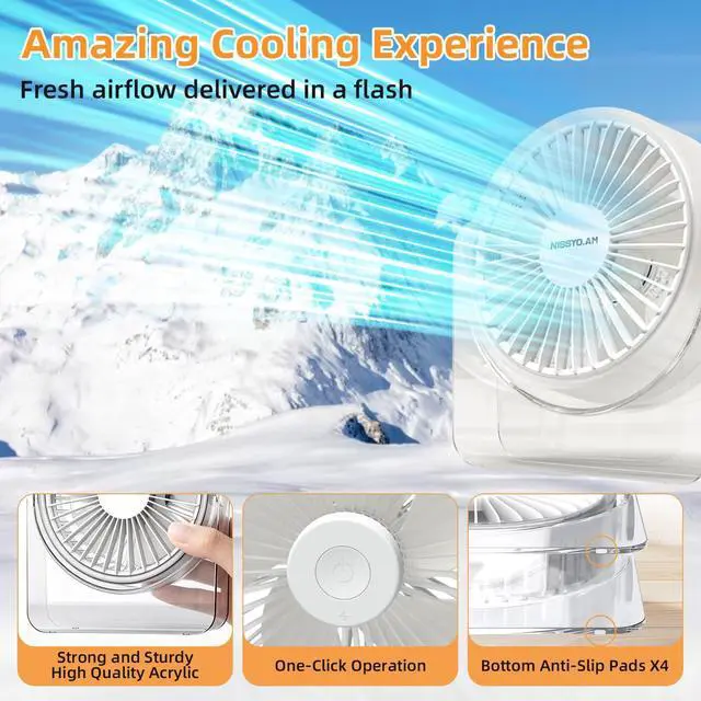 Alt view image 10 of 13 - USB Desk Fan, 6Inch Portable Table Fan, 3 Speeds Quiet Powerful Cooling,Personal Mini Small Fan with Adjustable Tilt for Desk Bedroom Home Office Car Table Travel, No Battery, White