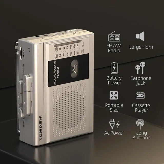 Alt view image 11 of 12 - Cassette Player Tape Recorder FM AM Radio with Built-in Speaker,Microphone F-315B