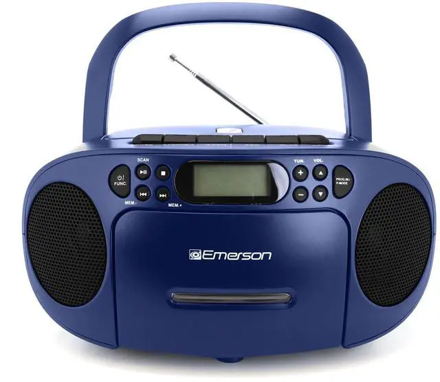 Alt view image 8 of 14 - Portable CD Player Boombox with Cassette Player Combo, Tape Recorder, AM/FM Radio, AUX, Headphone Jack, Dual Speakers, AC/DC & Battery Operated - Stereo System for Home, Indoor & Outdoor Use