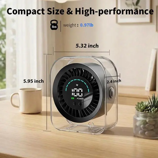 Alt view image 11 of 14 - Small Desk Fan, Quiet Desktop Fan with Turbo Airflow, Rechargeable Mini Table Fan 100 Speed Wind Adjustable, Travel Fan for Sleeping 90° Rotating, Portable Small Fans for Office Home Travel