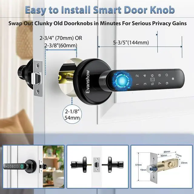 Alt view image 9 of 14 - Fingerprint Door Lock Biometric Door Knob with Keypad Keyless Entry, 5-in-1 Door Locks for Bedrooms(Fingerprint/App/Code/Key/IC Card), Home Hotel Office Apartment Black