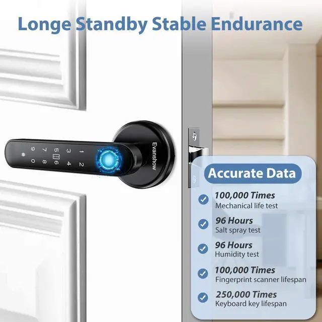 Alt view image 12 of 14 - Fingerprint Door Lock Biometric Door Knob with Keypad Keyless Entry, 5-in-1 Door Locks for Bedrooms(Fingerprint/App/Code/Key/IC Card), Home Hotel Office Apartment Black