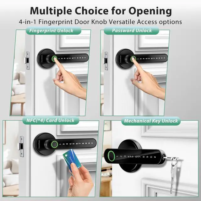 Alt view image 9 of 14 - Fingerprint Door Lock Biometric Door Knob with Keypad Keyless Entry, Door Locks for Bedrooms, Home Hotel Office Apartment