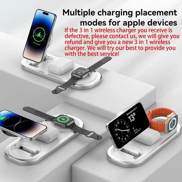 Alt view image 10 of 14 - 3 in 1 Fast Wireless Charger Stand for iPhone, Foldable Travel Charging Station for Magsafe for iPhone 17/Air/16/15/14/13/12 Series, Apple Watch Series, AirPods pro/2/3/4, Gifts for Women Men (Silver)