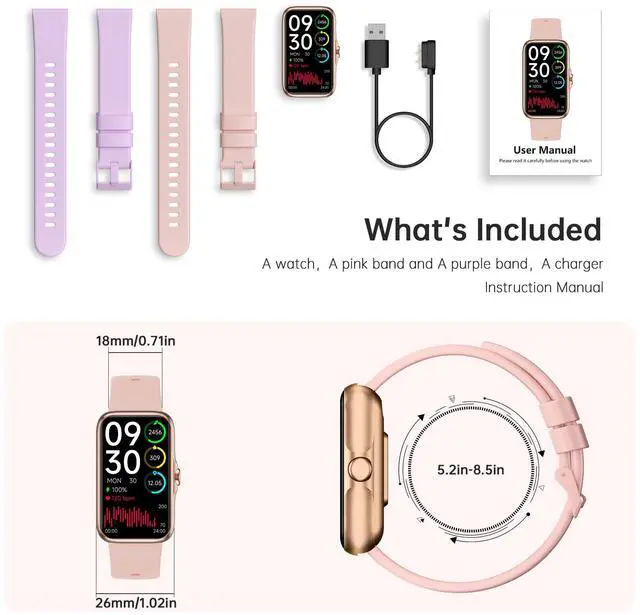 Alt view image 12 of 12 - Fitness Tracker with 24/7 Continuous Heart Rate, Blood Oxygen Monitor, Smart Watch with Sleep Monitor, IP68 Waterproof Activity Tracker Step Counter for Women Men (Pink)