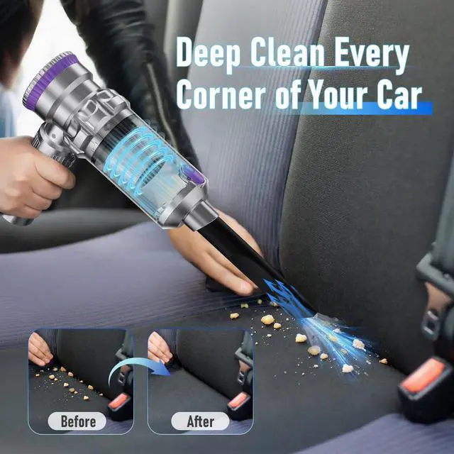 Alt view image 10 of 14 - Handheld Car Vacuum Portable Cordless with 20000Pa Powerful Suction, Mini Hand Held Car Vacuum Cleaner with 3-Speed Adjustment, 90000RPM Motor, With Nozzles for Home, Pet Hair, Keyboard, Desk