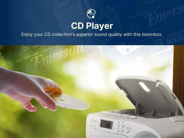 Alt view image 14 of 14 - Portable CD Player Boombox with Cassette Player Combo, Tape Recorder, AM/FM Radio, AUX, Headphone Jack, Dual Speakers, AC/DC & Battery Operated - Stereo System for Home, Indoor & Outdoor Use