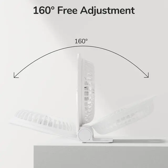 Alt view image 10 of 14 - Small Desk Fan, Portable Travel with 4500mAh Battery, USB Rechargeable Folding Design for Flexibility, Strong Quiet Wind with 4 Speed Modes, Ideal Gifts for Office/Home/Camping - White