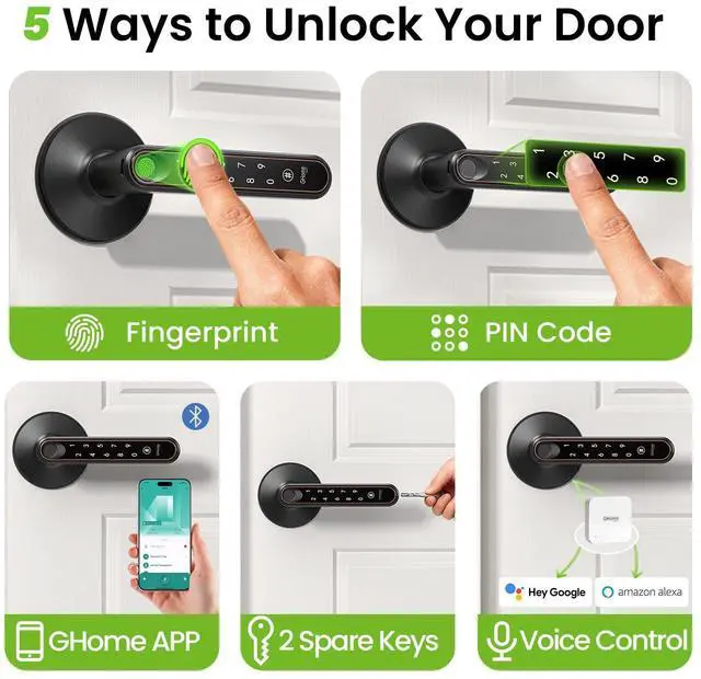Alt view image 9 of 14 - Fingerprint Door Lock with Knob 4 in 1 Keyless Entry Door Locks with Keypad Unlocking by Fingerprint, APP, Passcode and Keys for Bedroom Home Hotel Easy Installation Door Knob