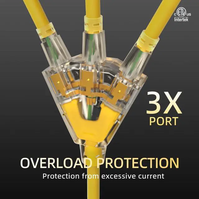 Alt view image 11 of 14 - 12FT 12 Gauge Heavy Duty Outdoor Extension Cord Waterproof with 3 Outlets Splitter & Lighted End, SJTW 15A 1875W 3 Prong Weatherproof Electric Cable Multi-Plug 3 way Power Cord, ETL Listed for Outside