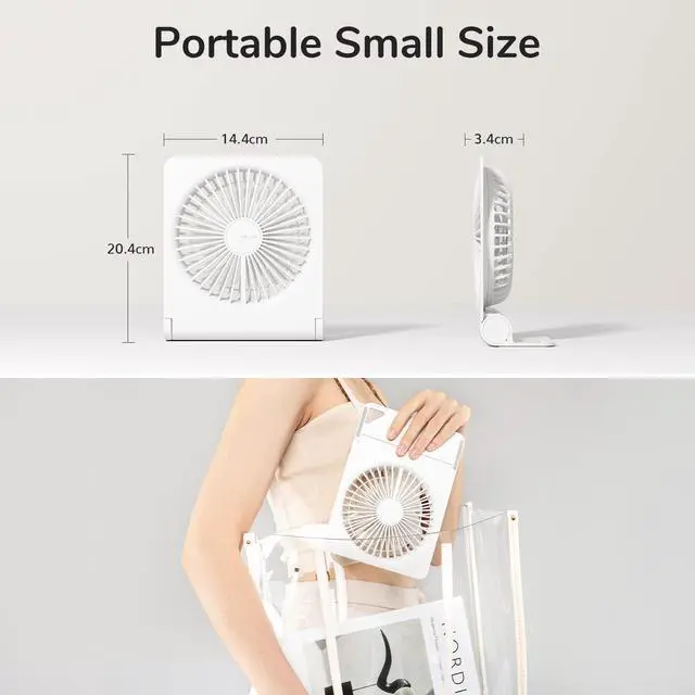 Alt view image 13 of 14 - Small Desk Fan, Portable Travel with 4500mAh Battery, USB Rechargeable Folding Design for Flexibility, Strong Quiet Wind with 4 Speed Modes, Ideal Gifts for Office/Home/Camping - White