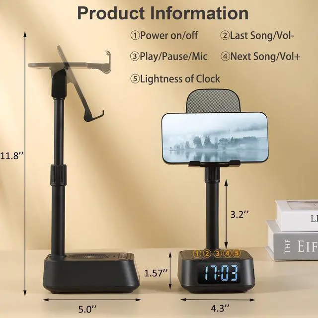 Alt view image 13 of 14 - Gifts for Men Women, Adjustable Phone Stand Bluetooth Speaker, Birthday Gifts Him Husband, Phone Holder for Kitchen Desk Bedroom, Cool Tech Gadget for Dad Mom Boyfriend, Christmas Ideal