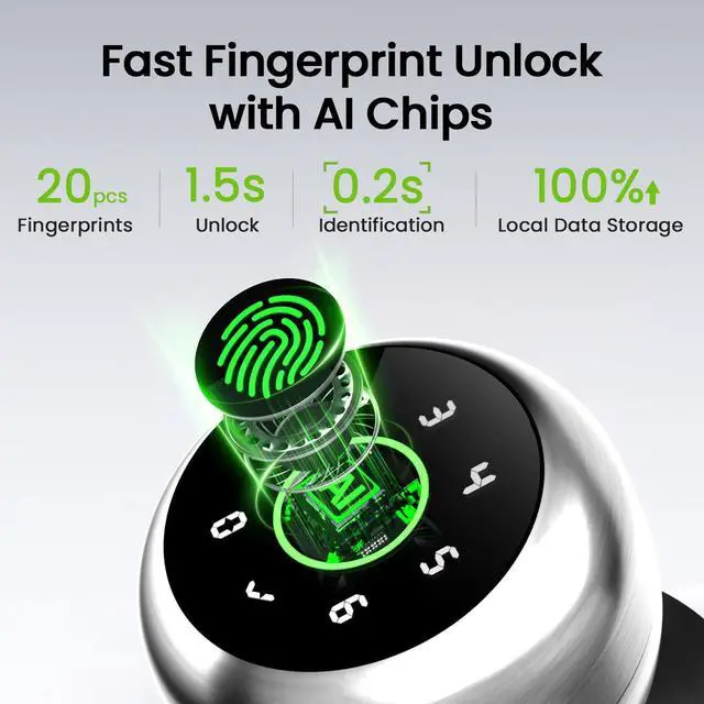 Alt view image 10 of 14 - Fingerprint Door Lock, 4 in 1 Smart Fingerprint Door Knob with Keypad, App Control, Auto Lock, Biometric Door Knob with Lock for Bedroom, Apartment, Garage, Home & Office