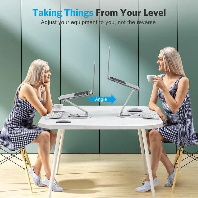 Alt view image 14 of 14 - Adjustable Laptop Stand with 360 Rotating Base, Ergonomic Laptop Riser for Collaborative Work, Dual Rotary Shaft Fully Foldable for Easy Storage, Fits All Laptops up to 16 inches, Silver