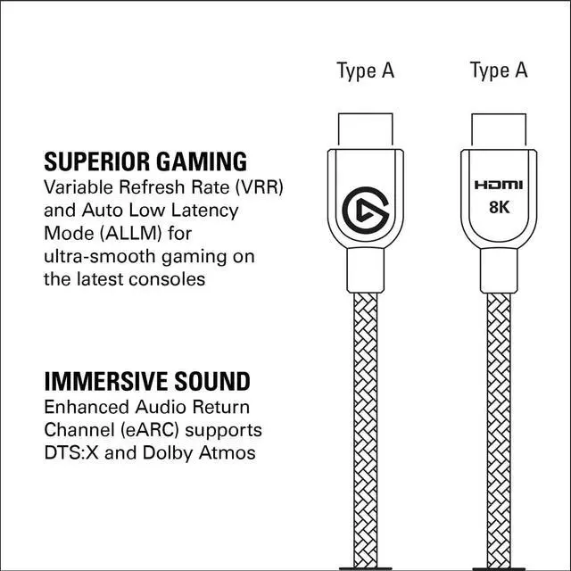 Alt view image 11 of 12 - Ultra High Speed HDMI Cable Certified HDMI 2.1, 48 Gbit/s, Supports 8K@60Hz, 4K@120Hz, Dynamic HDR, eARC, Dolby Atmos, Compatible with HD60 X, Sony PS4/PS5, Xbox Series X/S etc., 6.5ft