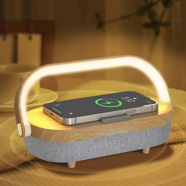 Alt view image 8 of 14 - Nightstand Lamp with Wireless Charger,Unique Gifts for Women 4 in 1 Touch Bedside Lamp,Bluetooth Speaker Lamp,Portable Phone Holder,Dimmable LED Night Light Birthday Gifts for Her, Him, Mom,Dad