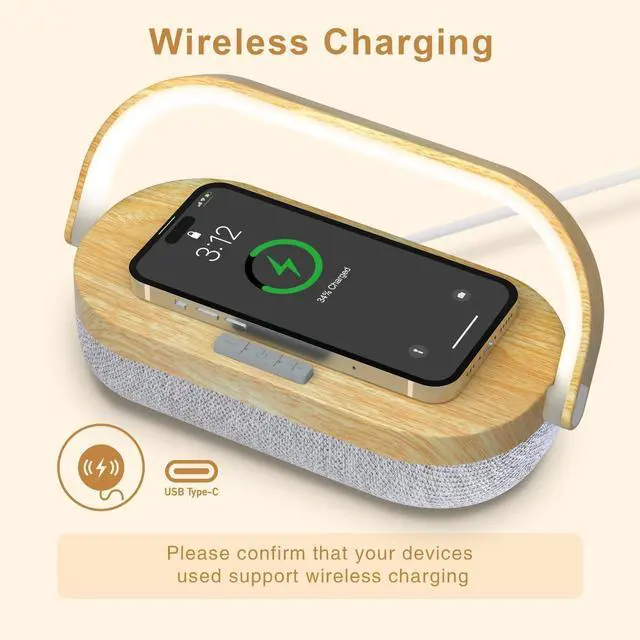 Alt view image 12 of 14 - Nightstand Lamp with Wireless Charger,Unique Gifts for Women 4 in 1 Touch Bedside Lamp,Bluetooth Speaker Lamp,Portable Phone Holder,Dimmable LED Night Light Birthday Gifts for Her, Him, Mom,Dad