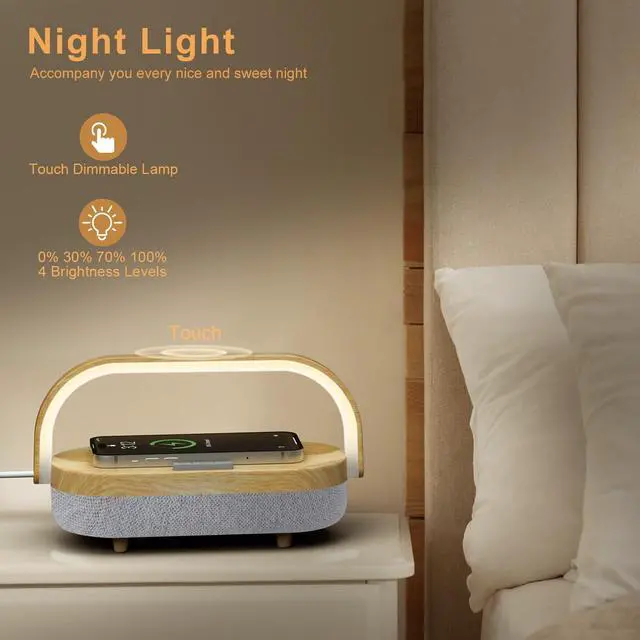 Alt view image 9 of 14 - Nightstand Lamp with Wireless Charger,Unique Gifts for Women 4 in 1 Touch Bedside Lamp,Bluetooth Speaker Lamp,Portable Phone Holder,Dimmable LED Night Light Birthday Gifts for Her, Him, Mom,Dad