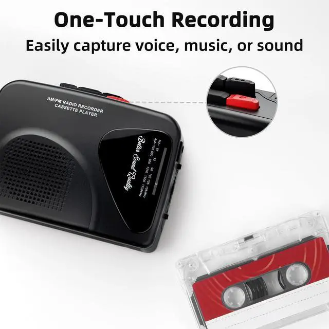 Alt view image 9 of 12 - Cassette Player Tape Recorders AM/FM Radio, Portable Tape Player Records Built in Speakers Manual Record - 2AA Battery Or DC 5V Supply with 3.5MM Earphone- Black