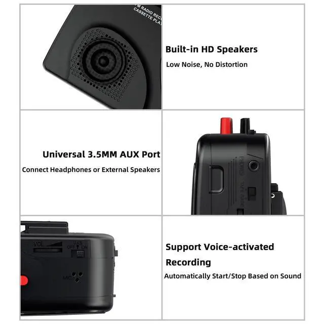 Alt view image 10 of 12 - Cassette Player Tape Recorders AM/FM Radio, Portable Tape Player Records Built in Speakers Manual Record - 2AA Battery Or DC 5V Supply with 3.5MM Earphone- Black