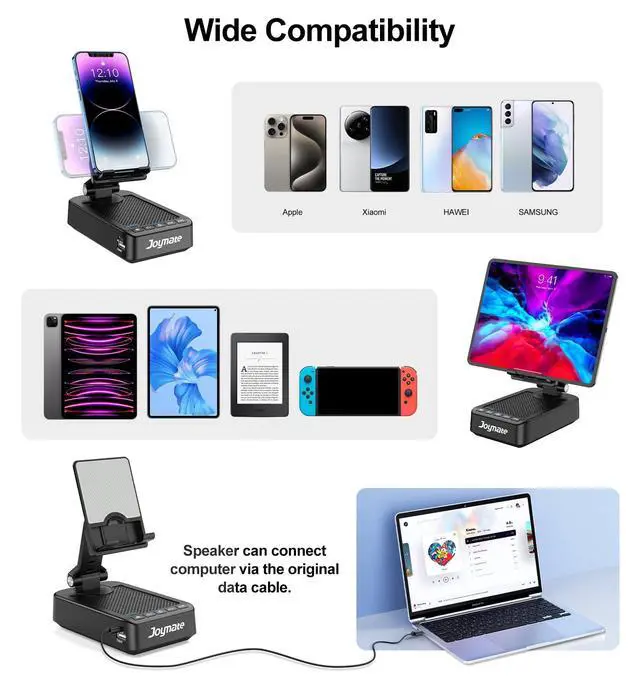 Alt view image 12 of 14 - Gifts for Men Women, Phone Stand with Bluetooth Speaker and Charging Function 360° Rotable Angle Adjustable Cell Phone Holder with HD Stereo Sound Fits All Phones,Tablet (Black)