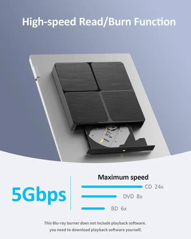 Alt view image 9 of 14 - External Blu ray Drive, USB 3.0 & Type C Bluray Burner, External Blueray/DVD Drive for PC, External CD DVD Blu Ray Reader Writer Compatible with Windows XP/7/8/10/11, Linux, Mac OS