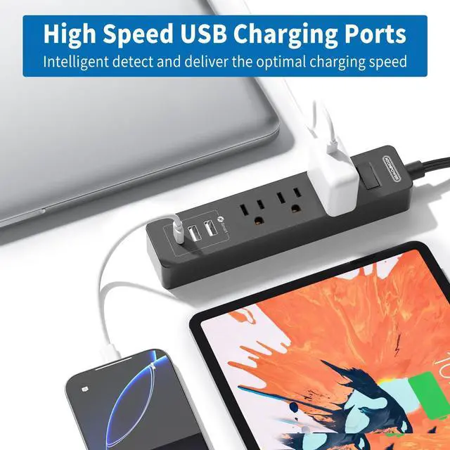 Alt view image 13 of 14 - Flat Extension Cord 15 Ft, Ultra Thin Flat Extension Cord Under Carpet, Rug, Door, Wall Mount Power Strip Flat Plug with 4 Outlets 3 USB(1 USB-C), Overload Protection for Home Office, Black
