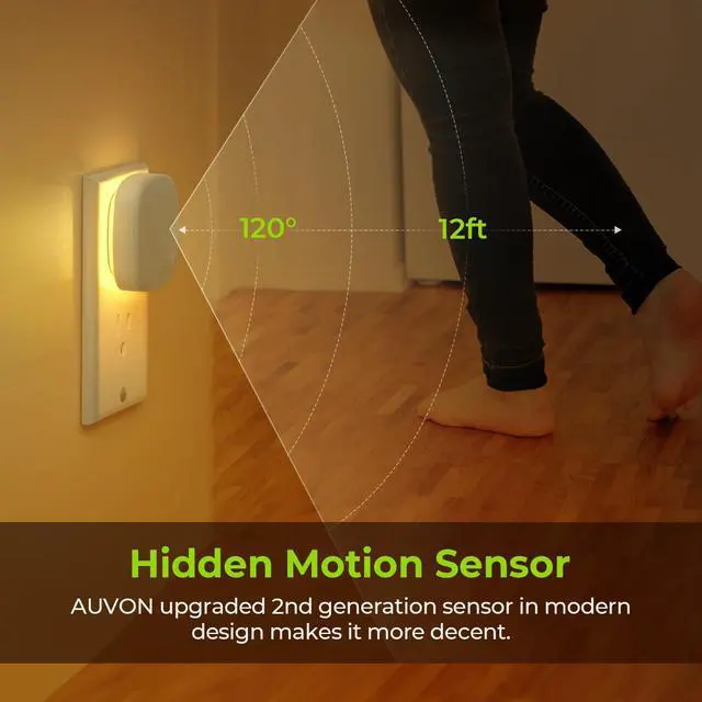 Alt view image 11 of 14 - Plug-in LED Backlit Night Light with Motion Sensor & Dusk to Dawn Sensor, Dimmable Warm White Nightlight with 1-50 lm Adjustable Brightness for Bedroom, Bathroom, Stairs, Hallway (4 Pack)