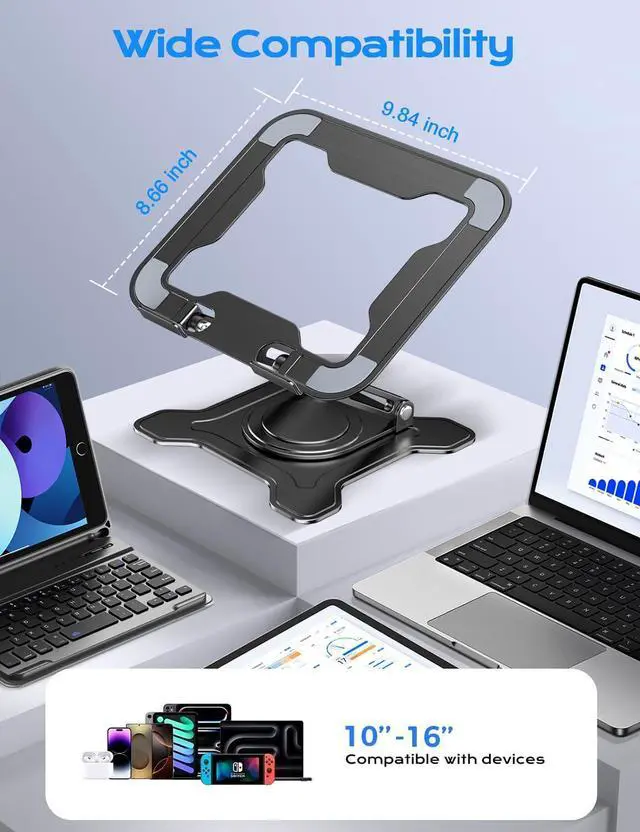 Alt view image 13 of 14 - Adjustable Laptop Stand for Desk, 360° Rotating Base Ergonomic Computer Stand, Laptop Riser Foldable Protable for Office Home Fits Compatible with MacBook Pro/Air Notebook up to 10-16" Black
