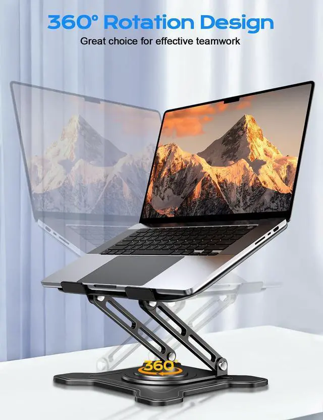 Alt view image 9 of 14 - Adjustable Laptop Stand for Desk, 360° Rotating Base Ergonomic Computer Stand, Laptop Riser Foldable Protable for Office Home Fits Compatible with MacBook Pro/Air Notebook up to 10-16" Black