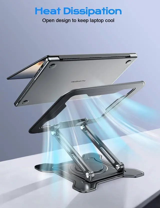 Alt view image 14 of 14 - Adjustable Laptop Stand for Desk, 360° Rotating Base Ergonomic Computer Stand, Laptop Riser Foldable Protable for Office Home Fits Compatible with MacBook Pro/Air Notebook up to 10-16" Black