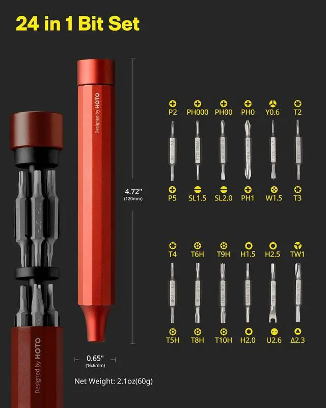 Alt view image 11 of 14 - 24 in 1 Mini Screwdriver Set, Magnetic Torx Bit Set, Eyeglass Repair Kit, EDC Pen Screwdriver for Electronics, Watches, Phones, Laptops, Cameras, Gadgets for Men, Cinnabar Red