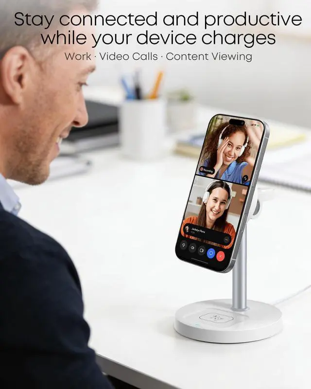 Alt view image 11 of 14 - 3 in 1 Magnetic Wireless Charging Station, 15W Fast Charger Stand for iPhone, Phone Charger Stand for Desk Nightstand, Compatible with iPhone 17/16/15/14, Apple Watch & AirPods, Adapter Not Included