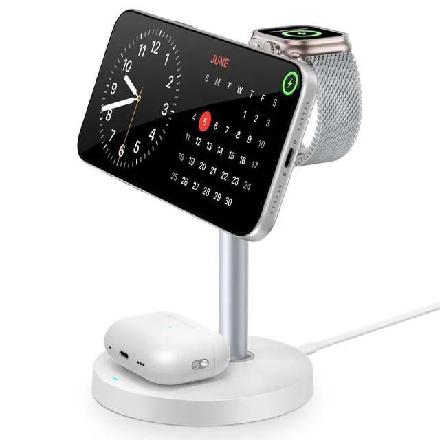 Alt view image 8 of 14 - 3 in 1 Magnetic Wireless Charging Station, 15W Fast Charger Stand for iPhone, Phone Charger Stand for Desk Nightstand, Compatible with iPhone 17/16/15/14, Apple Watch & AirPods, Adapter Not Included