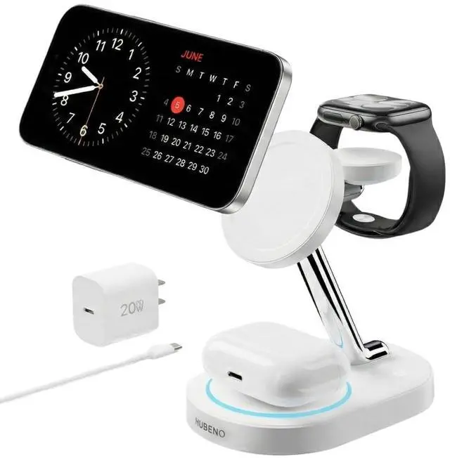 Alt view image 7 of 12 - Fast Charging Station for iPhone 16/16 Pro/16 Pro Max, Wireless Charger Station for MagSafe iPhones, 3 in 1 Magnetic Charger Stand for iPhone 16/15/14/13/12 Series, Apple Watch & AirPods.(White)