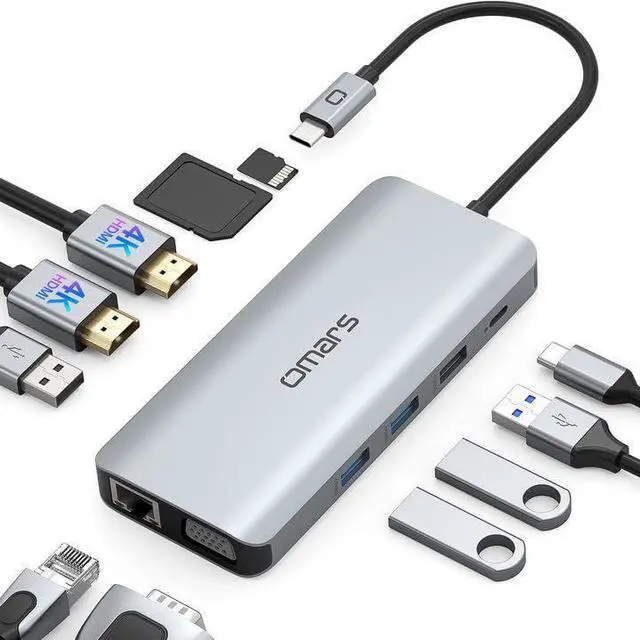 Alt view image 11 of 14 - USB C Laptop Docking Station Dual Monitor HDMI for Dell HP 11 in 1 Type USB C Hub Triple Display Multiport Adapter Dongle to 2 HDMI 4K Ethernet 4 USB PD SD TF VGA for MacBook Lenovo Surface