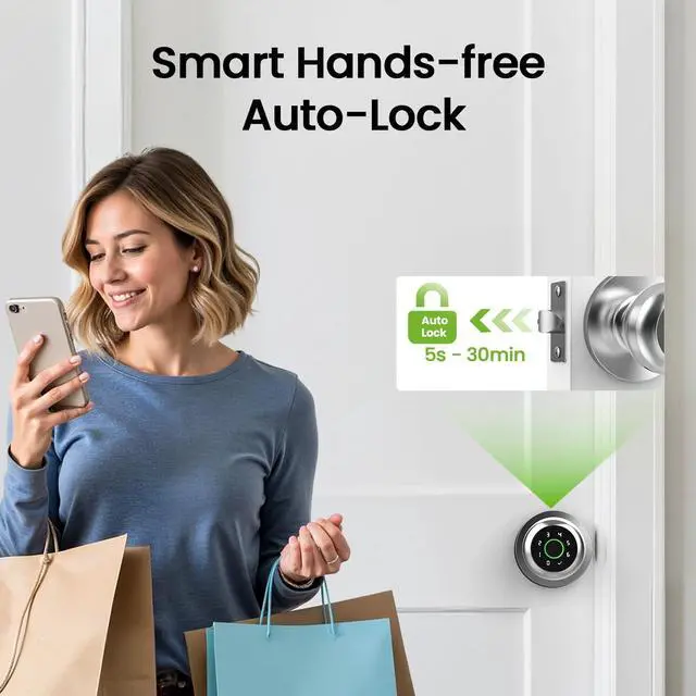 Alt view image 12 of 14 - Fingerprint Door Lock, 4 in 1 Smart Fingerprint Door Knob with Keypad, App Control, Auto Lock, Biometric Door Knob with Lock for Bedroom, Apartment, Garage, Home & Office